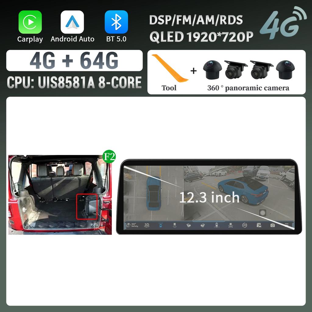 12.3inch Car Radio Stereo For Jeep Wrangler 2011-2017 Android 14 Multimedia Navigation 4G GPS WIFI Wireless Carplay Touch Screen