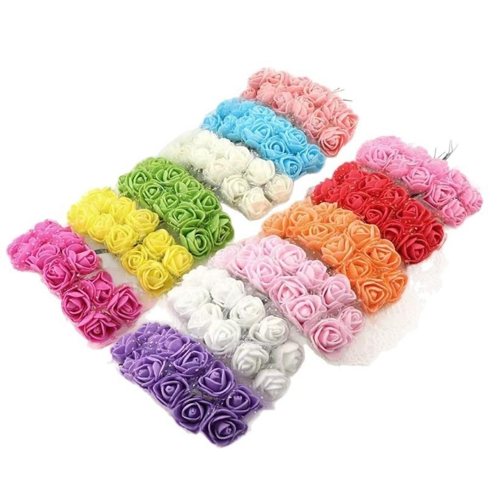 144Pcs Multicolor Foam Artificial Flower DIY Wreath Accessorie Foam Fake Flowers Mini Rose Artificial Flower Craft