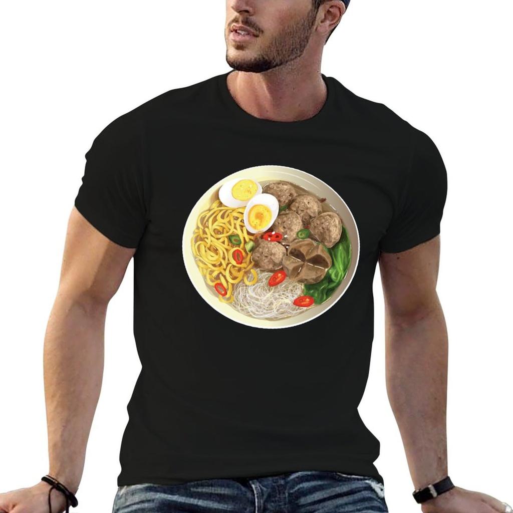 Indonesian Bakso Meatball Noodle Soup TShirt Simple Solid Color Crew Neck Tee