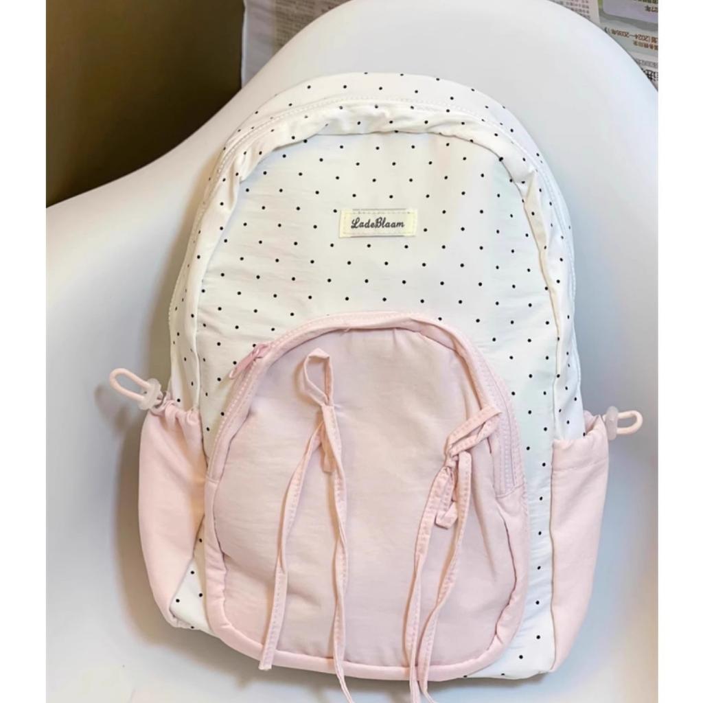 Niedlicher süßer Mädchenrucksack Studentinnenklasse vielseitige Schultasche College-Stil Schleife Tupfenrucksack