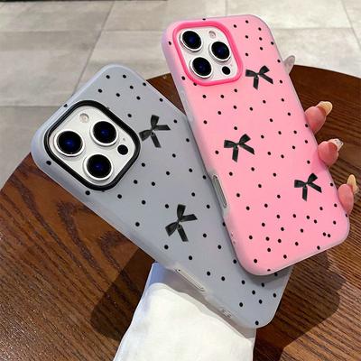 Patterned Matte Frosted Skin Feel Casing PC+TPU 2in1 Cute Polka Dot Bowknot Printed Protective Cover Soft Back Case