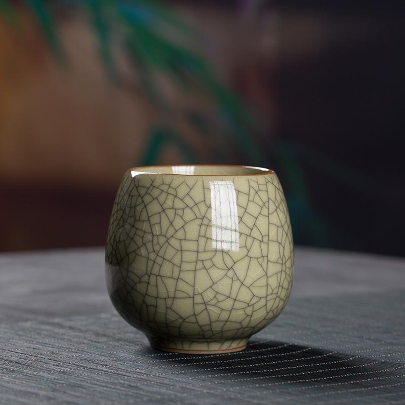 Longquan Celadon Ceramic Tea Cup - Handleless, Engravable, with Ice Crack Design for Home or Office Use