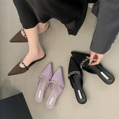 Sandalen Damen Sommer Ein-Wort-Schnalle Hohe Absätze Dicker Absatz Hohl Spitzkopf Taschenkopf Strass Vielseitige Einzelne Schuhe