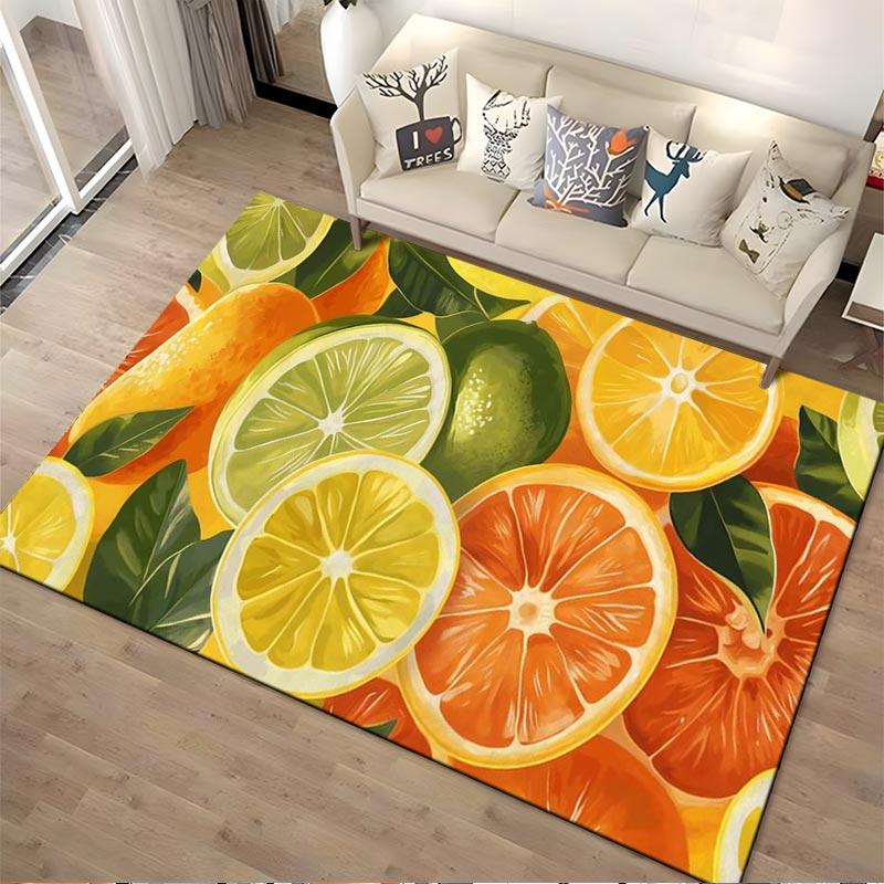 Colorful Citrus Fruit Pattern Carpet with Limes, Oranges, and Lemons. Suitable for Use As an Anti-slip for Living Room Bedroom Sofas