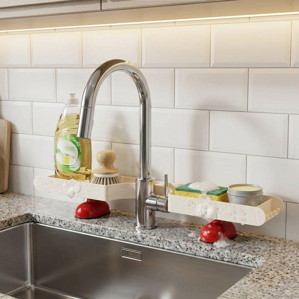 U-shaped Bathroom Storage Rack Dual-grid No-Drill Faucet Sink Shelf Space Saving Large Capacity Sink Drying Rack Mirror Front