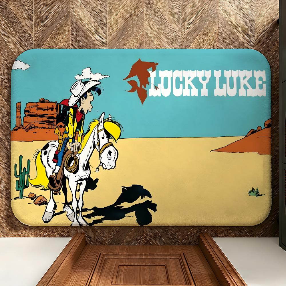 Cartoon L-Lucky L-Luke Floor Mat Soft Flannel Floor Mat Suitable for Entryways, Living Rooms, Bedrooms, and Bathrooms
