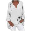 Women's Fashion Long Sleeve Cotton Linen Small Print Casual V-Neck Blouse Top