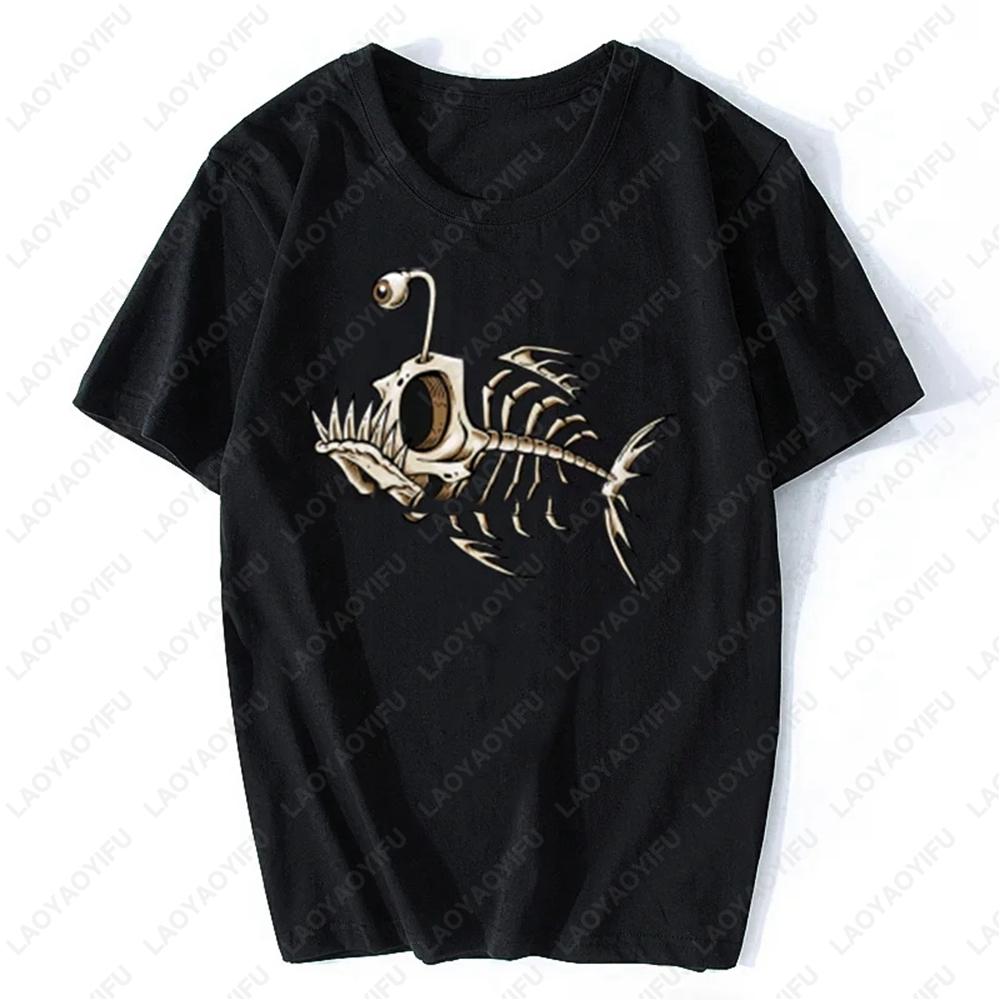 Gothic Bonefish Skull TShirt Womens Cotton Vintage Streetwear Dark Humor Fishing Enthusiast Gift Soft Vintage Graphic Tee