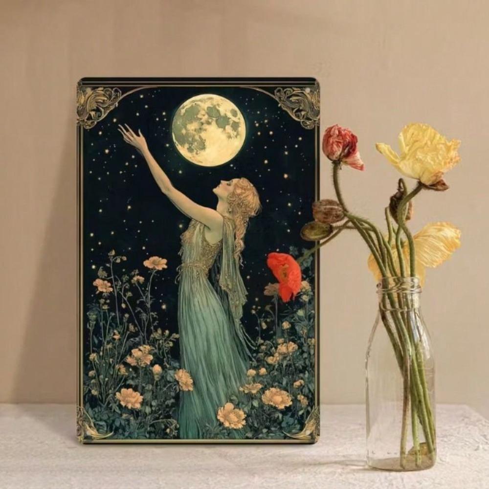 Vintage Moon Girl Metallposter Wanddekoration 8x12 Zoll Blechschild Bar Café