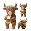 Drinking Highland Cow Figurine Holding Wine Beer Cup Highland Cattle Statue Resin Animal Sculpture Outdoor Garden Flower Pot Hugger Ornament