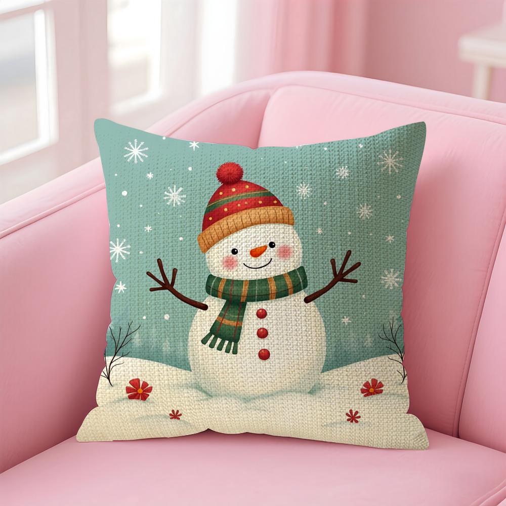 

Snowman Cute Cushion Cover Natural Linen Pillow Case DoubleSided Print Decorative Sofa Pillowcase Home Decor Gift 30x30cm