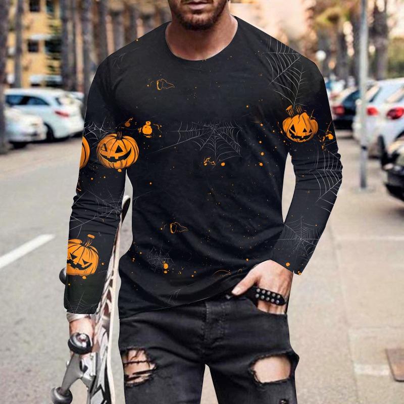 Tricou cu mânecă lungă de primăvară și toamnă pentru bărbați Hanocă cu glugă cu gât rotund pentru bărbați, cu imprimeu 3D, cu mânecă lungă