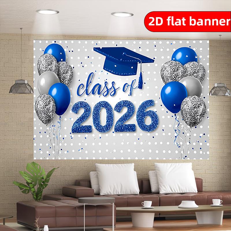 2D flat banner graduation celebration background fabric printed with blue digital pattern of 2026 graduation class