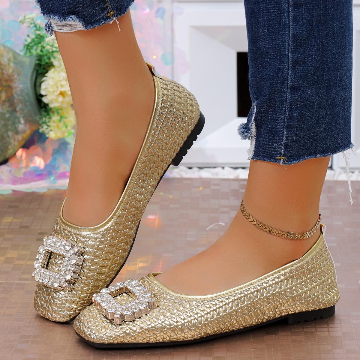 

Модная женская обувь на плоской подошве Весна Осень Повседневная модная обувь Женская обувь с квадратным носком Удобные кроссовки Женская износостойкая простая обувь-лоферы 36 золотой