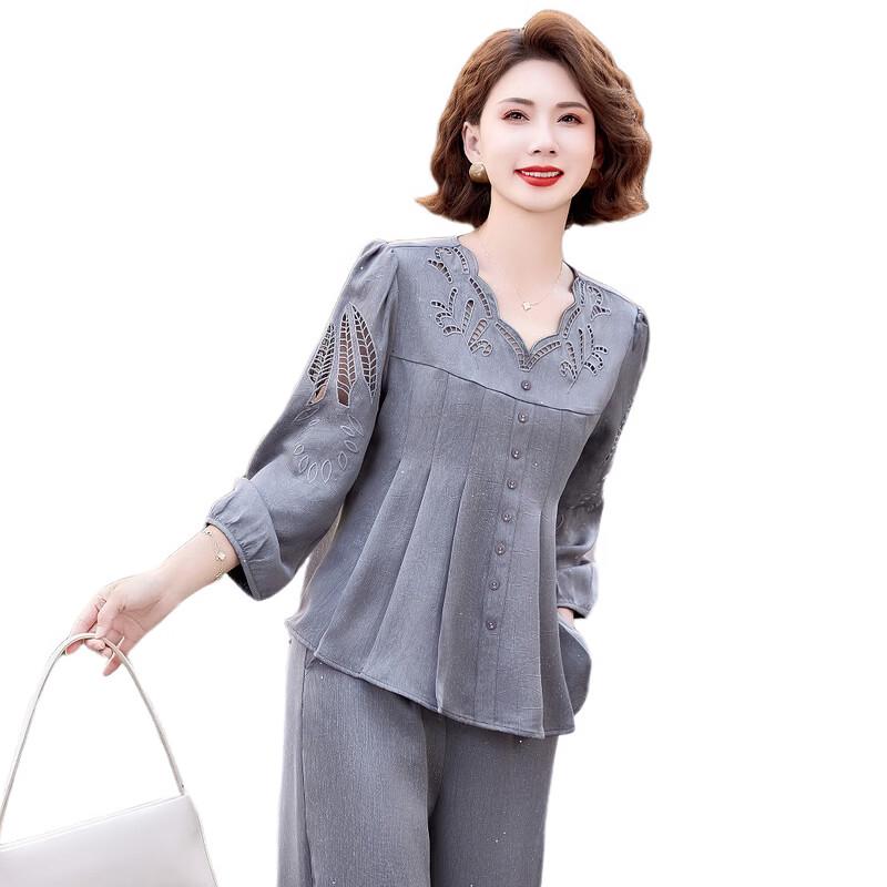 Middle-Aged Women's Spring Summer Seven-Sleeve Two-Piece Set