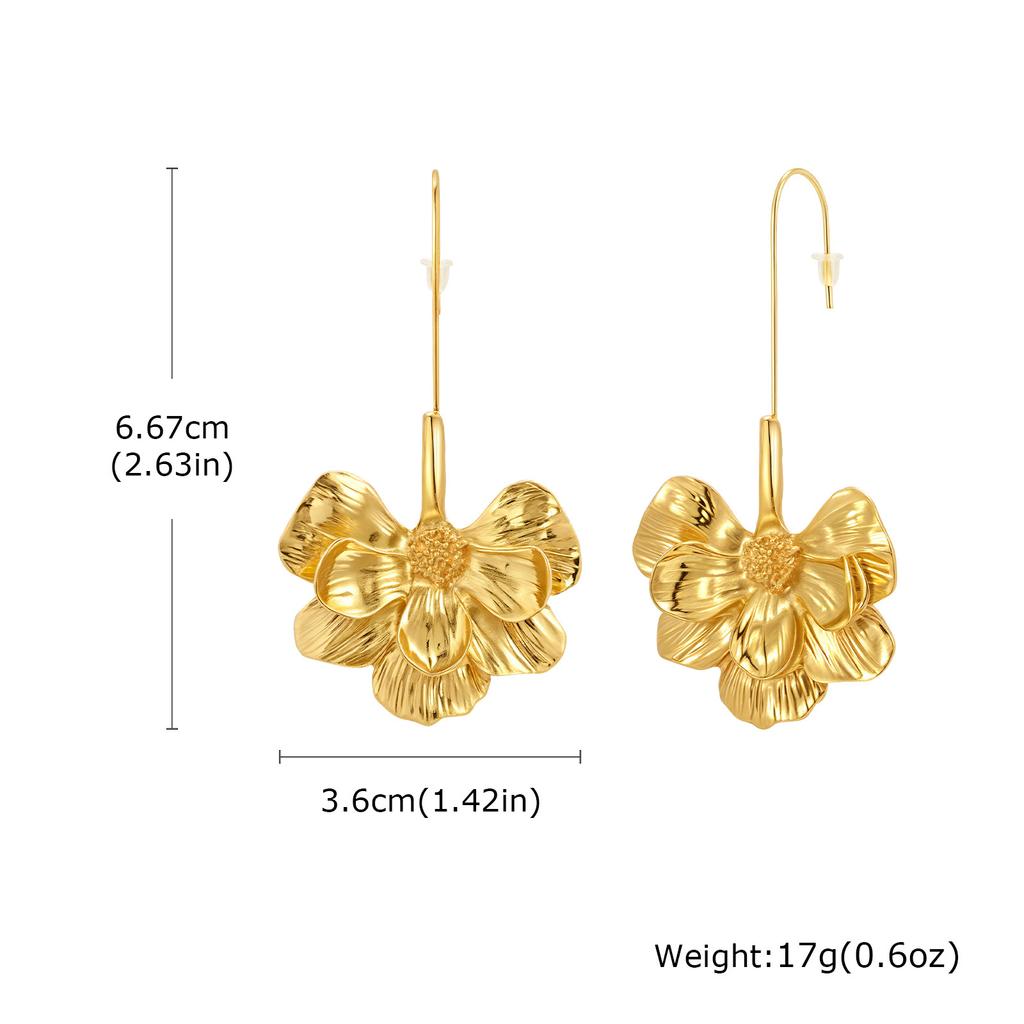 Vnox Chunky Women Statement Earrings, Big Heavy Flower Drop Earrings,Exaggerated Metal Jewelry Gift