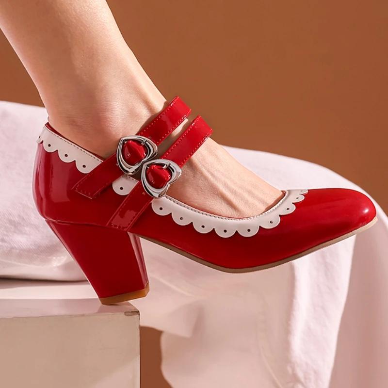 Elegant Women's Mary Janes High Heels Shoes 2025 Spring Straps Black Blue Red Pink Heeled Party Wedding Office Shoes Dress Pumps