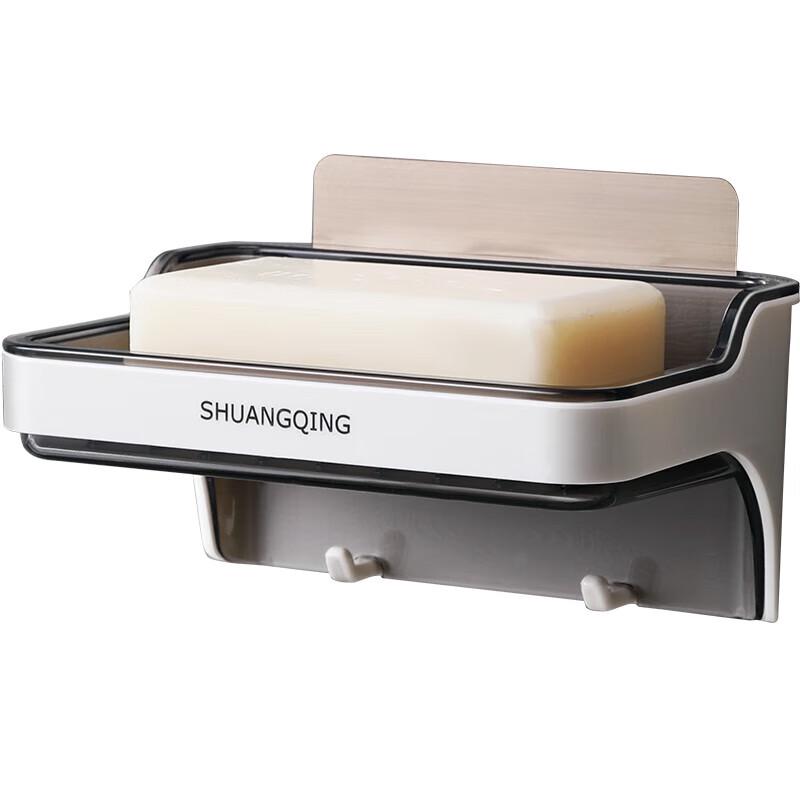 ShuangQing Wall-Mounted Adhesive Soap Dish with Hooks