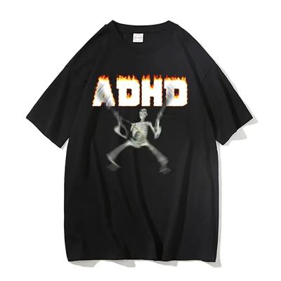 Camisetas con meme de esqueleto con TDAH, clásicas, vintage, humorísticas, de terror, divertidas, de calavera, para hombre y mujer, informales, de hip hop, de verano, de gran tamaño.