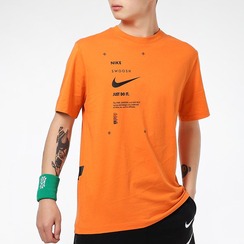 Nike Sportswear Swoosh Club Print Alphabet Crew Neck Short Sleeve T-Shirt Men Tops Orange DJ5374-801