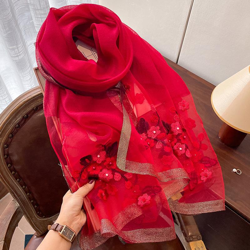 

Embroidered Silk Scarf Female Gift Mother Gives Elder Imitation Silk Wool Middle-Aged And Elderly Mother Scarf no specification