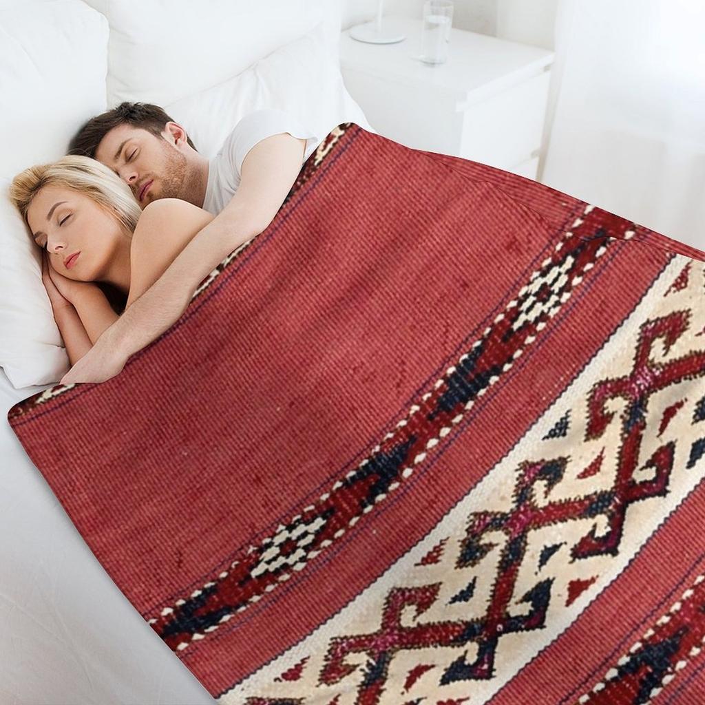 Triangle Stripe Kilim 19th Century Authentic Colorful Picture of a Red Black and White Rug Throw Blanket Quilt Flannels Blankets