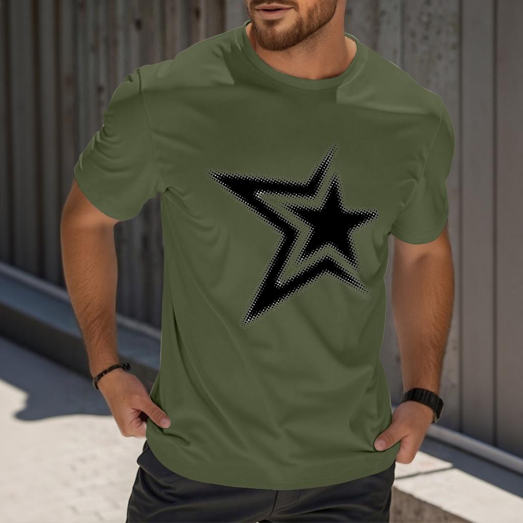 Men's Fashion Printed Round Neck Straight Shoulder Short Sleeve T-Shirt Top