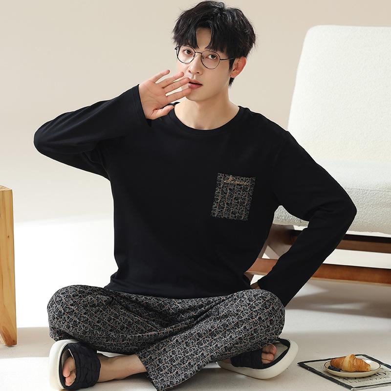 Striped Cotton Men's Long Pajamas Set Spring and Autumn Home Clothes Sleeping Top & Trouser Nightwear Young Boy Pyjamas Hombre