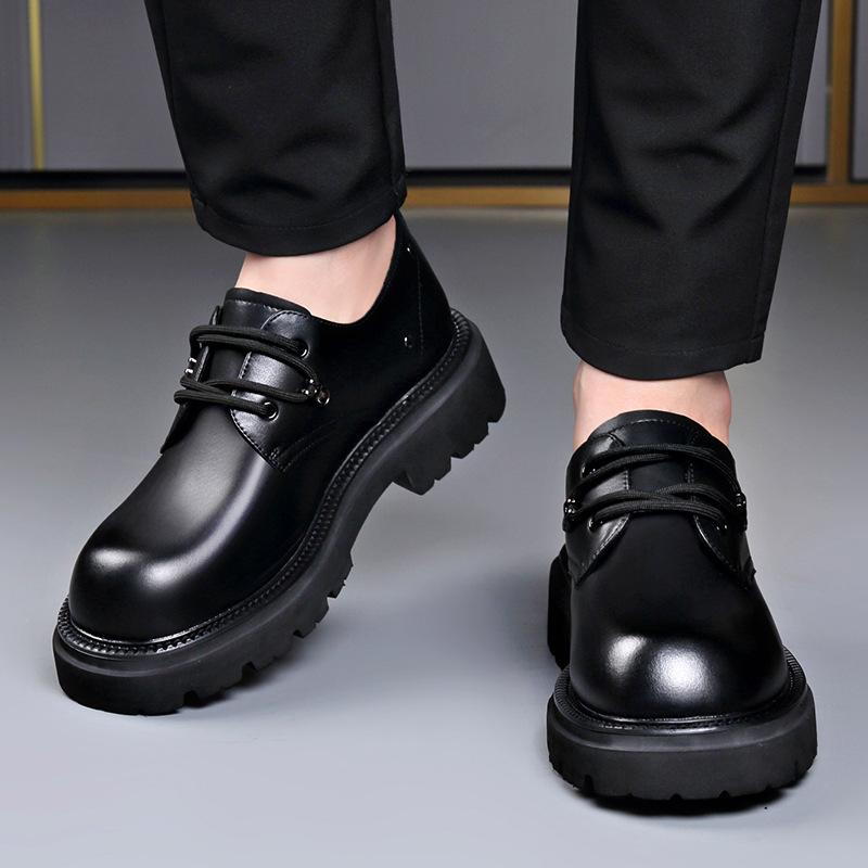 Black Increase British Style Big Head Derby Shoes Men Spring 2026 Business Formal Wedding Groom's Casual Cow Leather Shoes Man