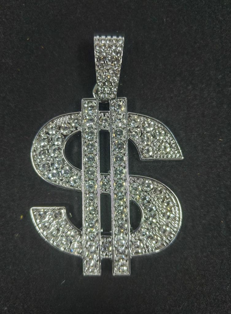 Exaggerated US Dollar Sign Hip Hop Necklace with Diamond Inlays - Trendy Alloy Pendant for Men