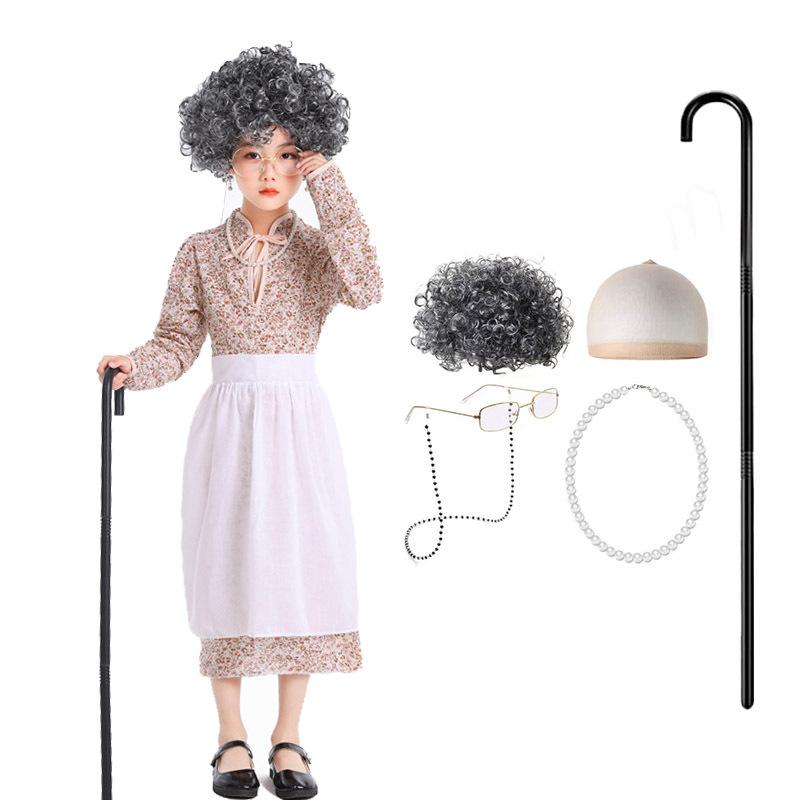 Children s Day Grandmother Wolf Cosplay Grandma Pastoral Floral Dress Stage Drama Performance Costume 150cm