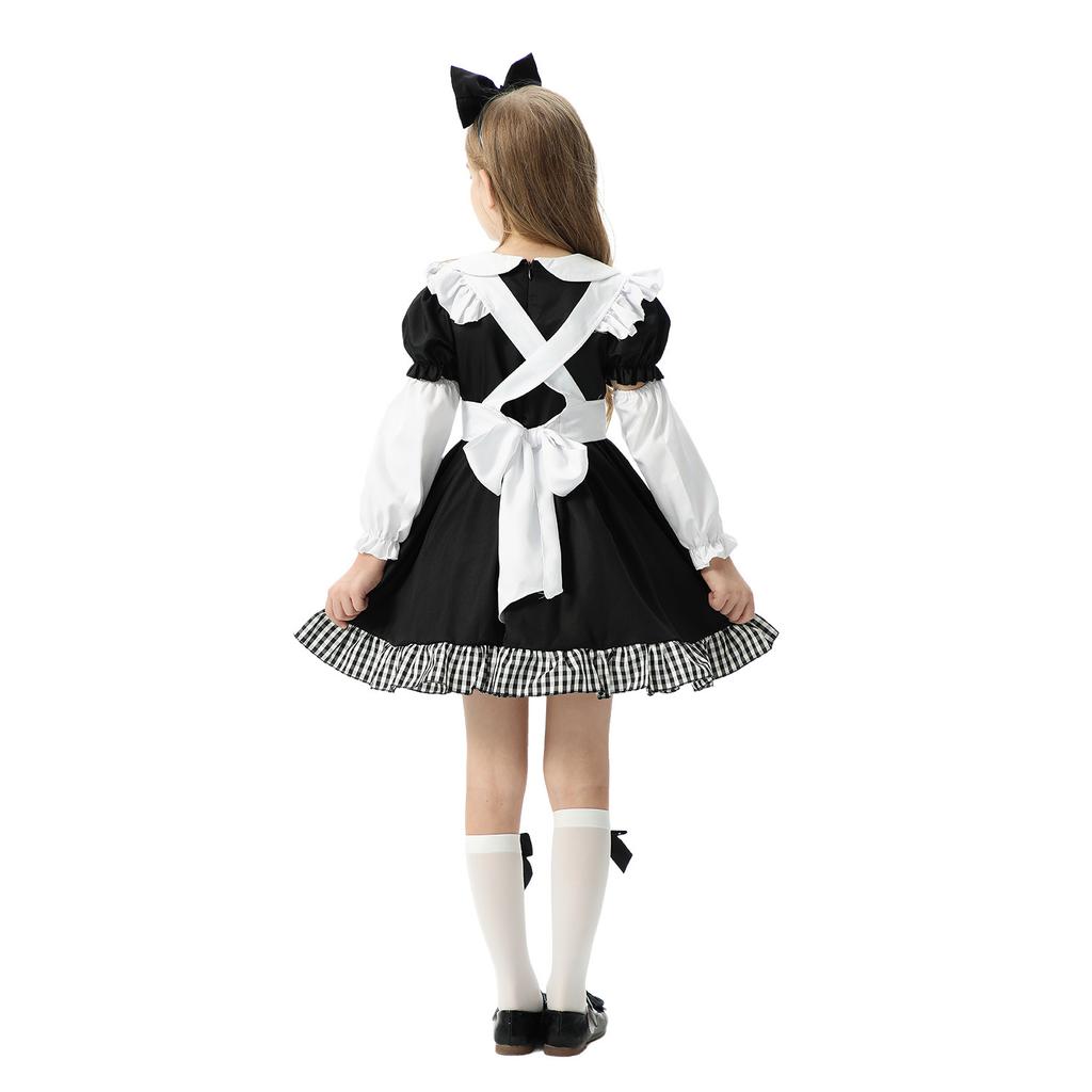 2026 Plaid Long Sleeve Maid Dress Alice Girl Lolita Princess Dress Children's Dress Girls Skirt