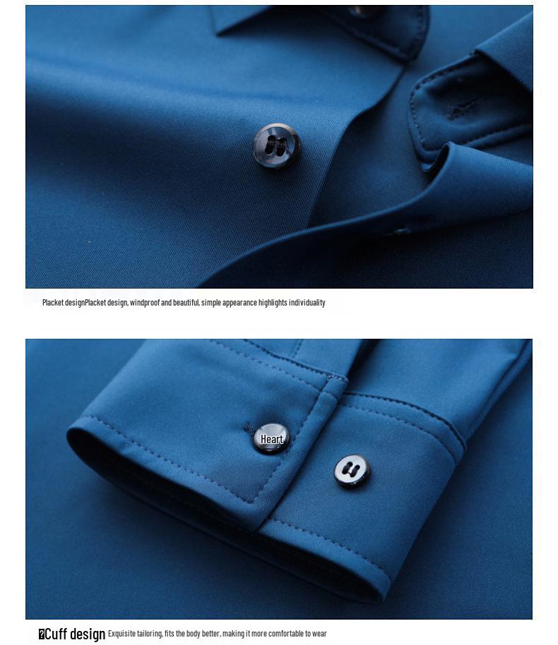 Men's Solid Color Stretch Long-Sleeve Button-Down Shirt - Autumn 2022