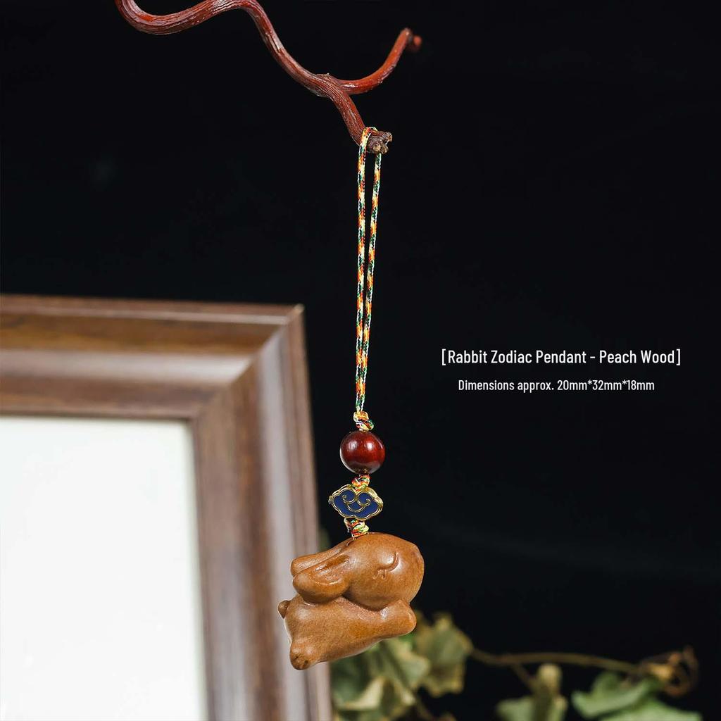 Hand-Carved Zodiac Peach Wood Keychain Ornament