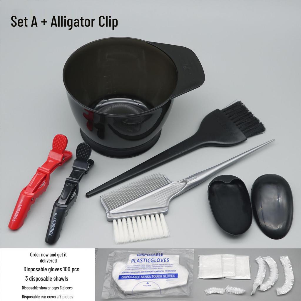 Kit de coloration capillaire: Châle, Bol de teinture, Peigne, Brosse douce, Cache-oreilles, Articles professionnels pour cheveux.
