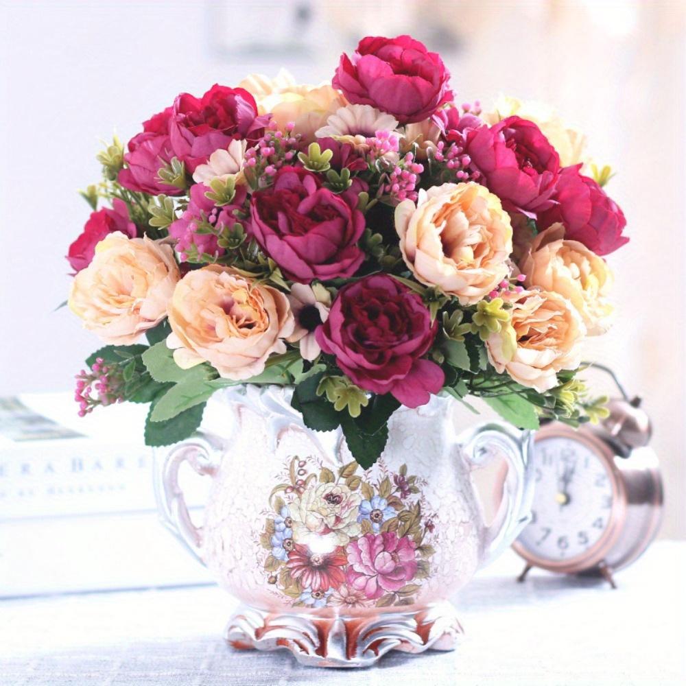 Elegant 11.81" Decor Peony & Daisy Bouquet - Vintage Style Artificial Flowers for Wedding, Home Decor, and Special Occasions