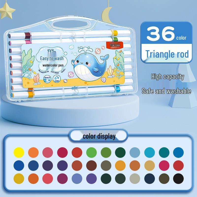 True Color Soft Tip Watercolor Pens with Large Capacity Triangular Barrels for Kids' Art Class and Drawing.