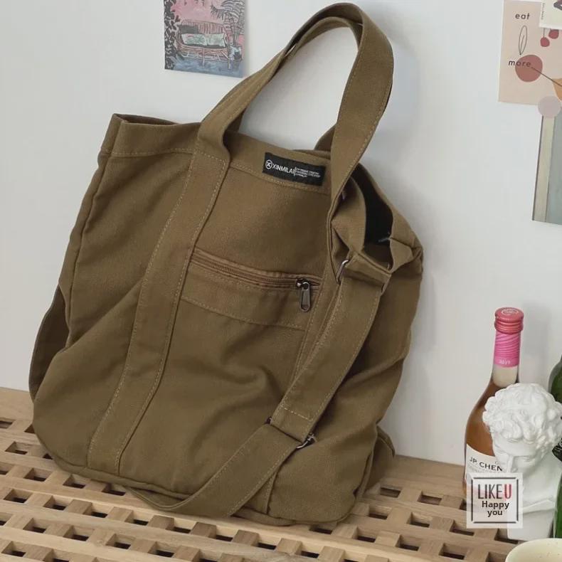 Japanese Commuter Canvas Messenger Bag - Unisex Handmade Thickened Cotton Handbag