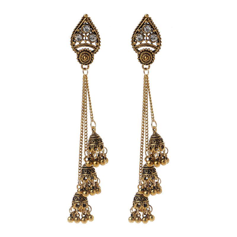 Tassel Jhumka אינדיאני אתני בוליווד שרשרת ארוכה תלויה עגילי אופנה