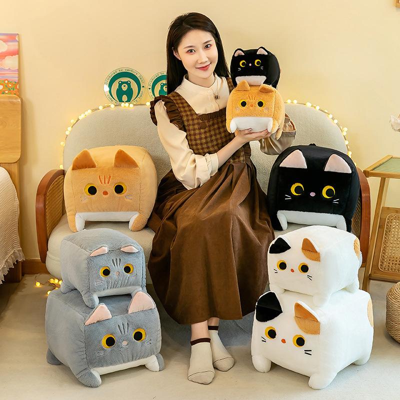 Square Cat Throw Pillow Cushion Cute Cat Doll Floor Seat Pier Tatami Butt Cushion Throwing Doll