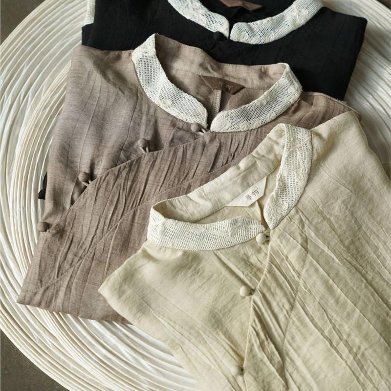Johnature Women Vintage Shirts Tops Stand Long Sleeve Patchwork Color Blouses Spring Loose Shirts