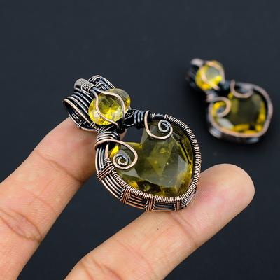 Piedra Citrina Natural Envuelto a Mano con Alambre de Cobre Colgante Regalo 2.01" U1l50