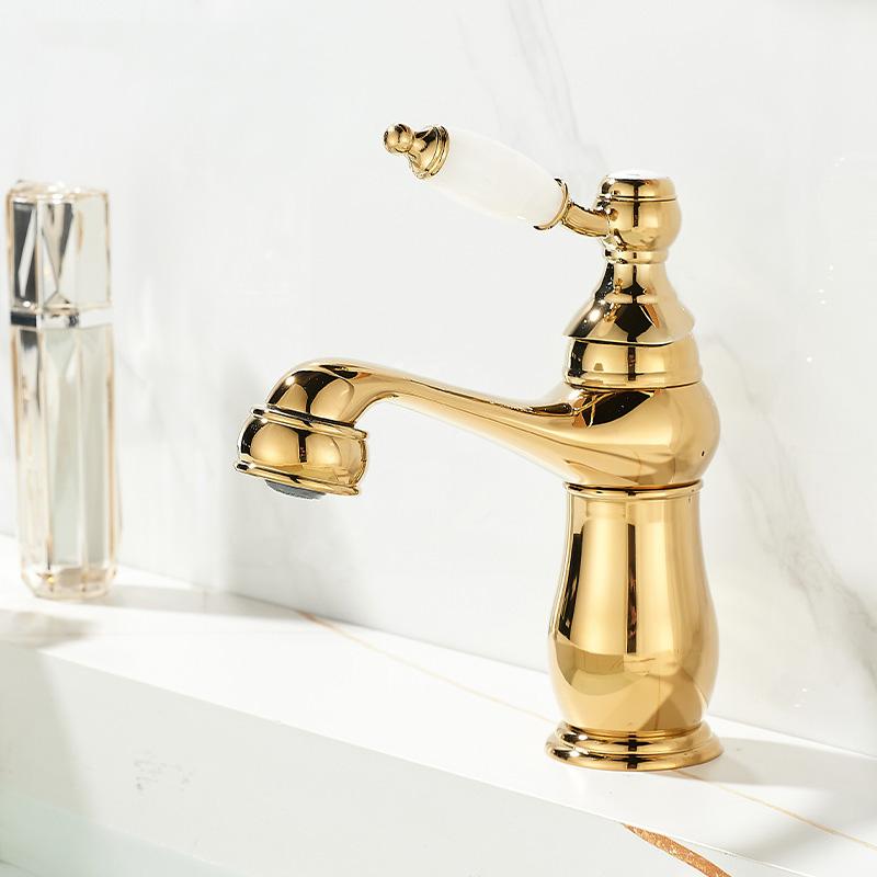 European Gold Basin Faucet Chrome Hot and Cold Mixers Antique Wash Basin Faucet Taps Ceramic handle Basin Faucets