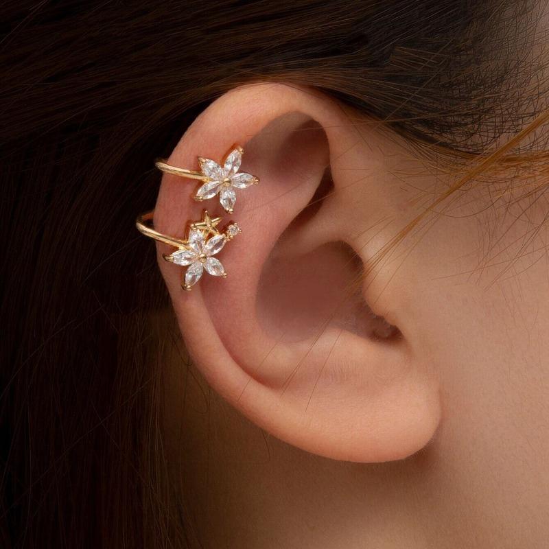 Flower Ear Cuff for Women Sparkle Clip On Earrings Non-Piercing Elegant Trendy 2026 New Jewelry