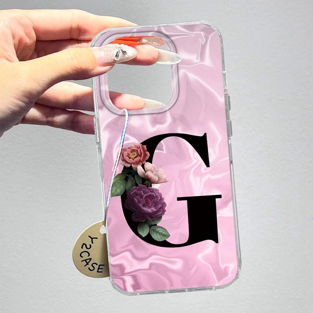 A-Z Black Letter Peony Flower Shockproof Phone Case For Samsung Galaxy A07 A17 A06 A16 A26 A36 A56 A12 A22 Shell Couple Cover