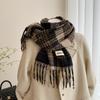 Vintage Plaid Scarf for Girls Winter Thick Warm Long Shawl Dual-use Student Scarf