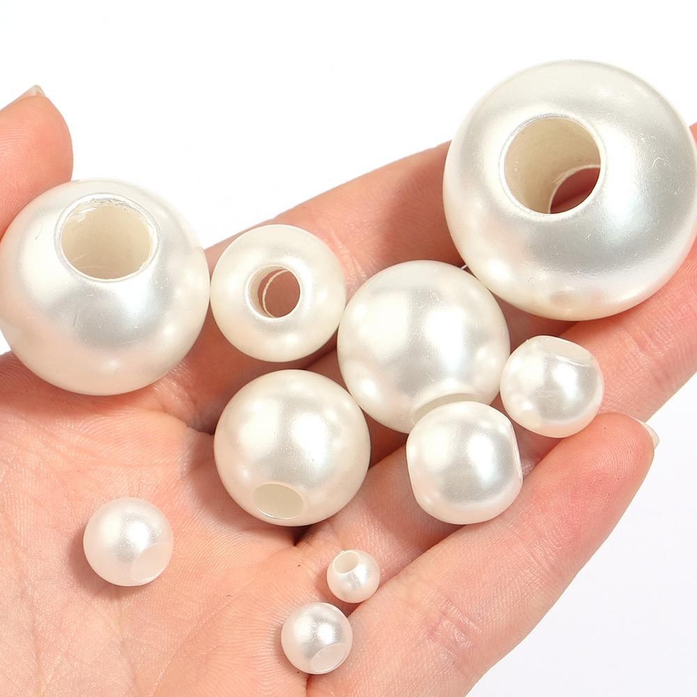 5-300 ks 6-30 mm ABS Imitace Perel Velký Otvor Korálky Béžové Kulaté Volné Distanční Korálky Pro Výrobu Šperků DIY Náhrdelníky Náramky