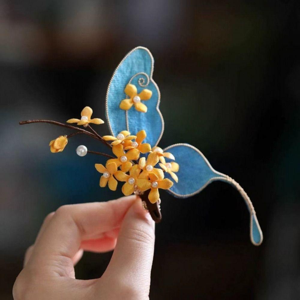 Headwear Chinese Blue Ancient Hairpins Beautiful Exquisite Fairy Side Clips  Wedding