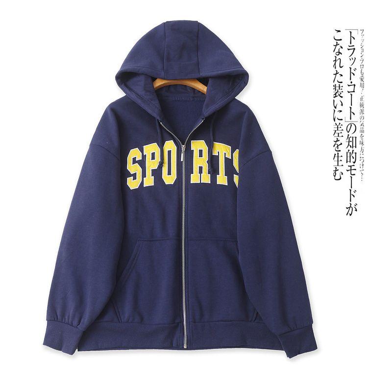 

Thin Velvet Hoodie Men s and Women s Autumn and Winter New Foreign Trade Hood Zip-up Long sleeve Patch Letters Cardigan Outerwear 32143 Navy blue B- 21-4-1 XL