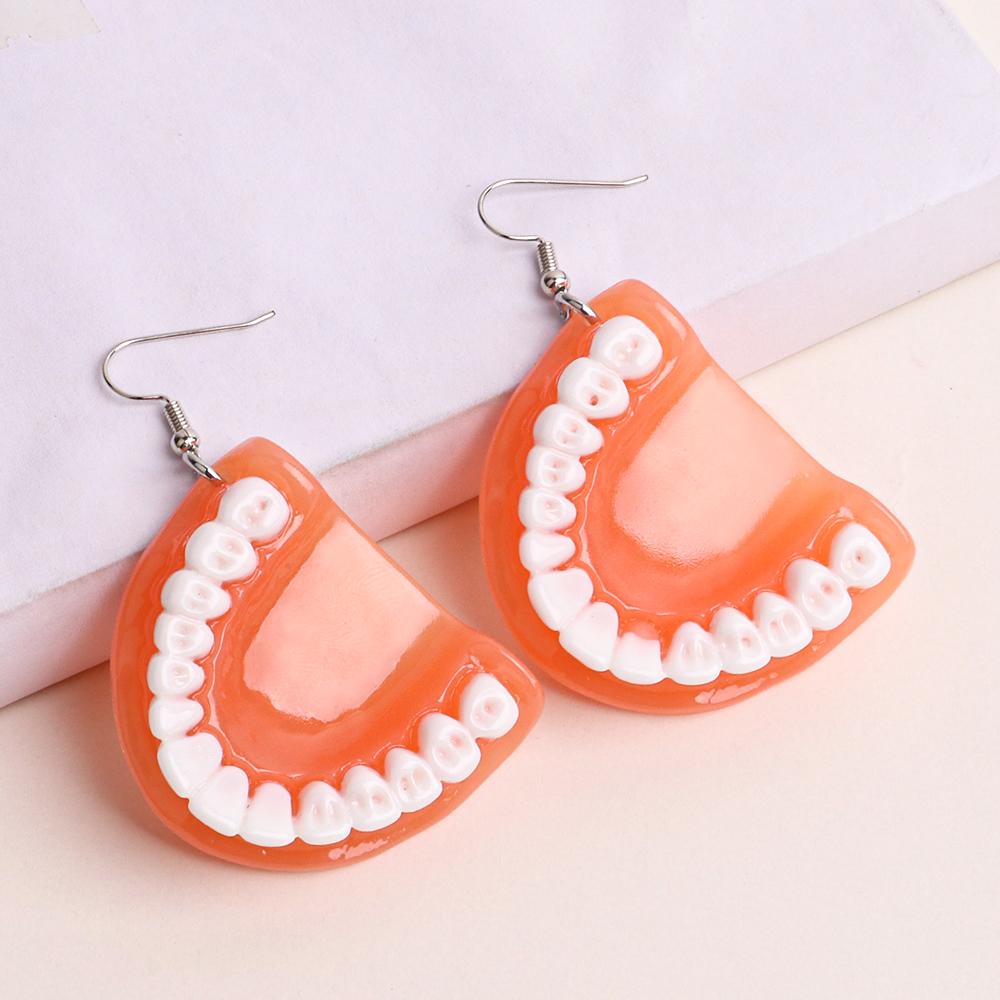 Funny Punk False Tooth Drop Earrings for Women Exaggerated Funny Long Dangle Earring Ear Clips Female Fashion Jewelry Party Gift